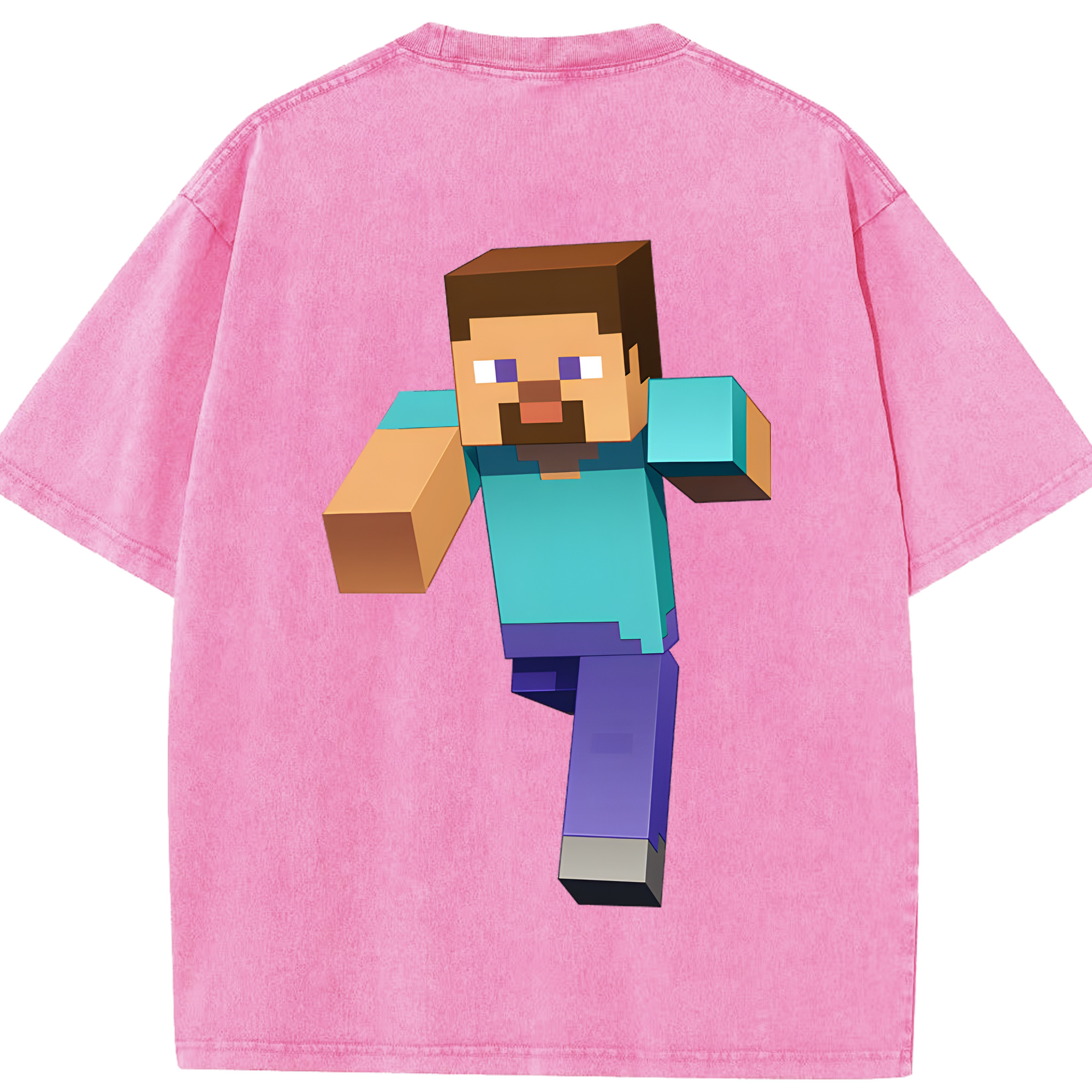 （画像用） マインクラフト ブロックの世界 Minecraft MC Block world 綿100% ヴィンテージ風 半袖Tシャツ（背面プリント）